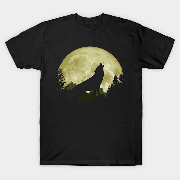 Wolf And Epic Full Moon T-Shirt by Nerd_art